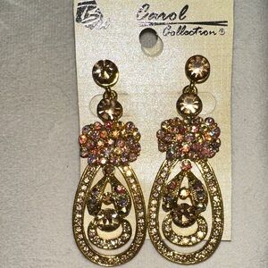 Vintage 1980-1990s Carol Collection Gold-tone & Multicolored Crystal Earrings